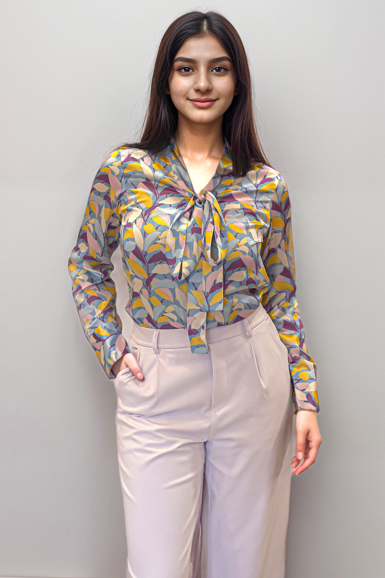 Floral Satin Bowtie Top - Irea Life