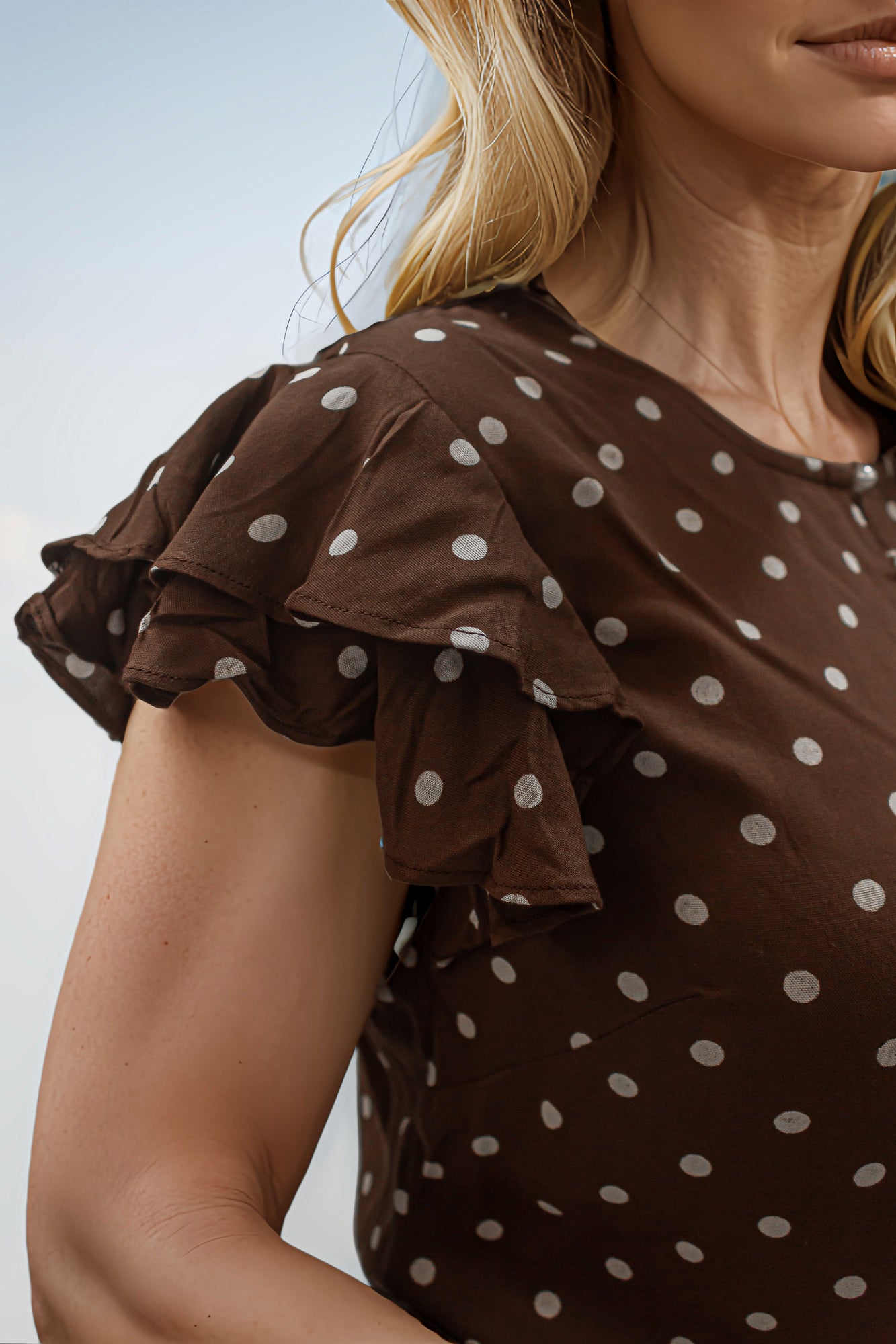 Ruffle sleeve polka dots top
