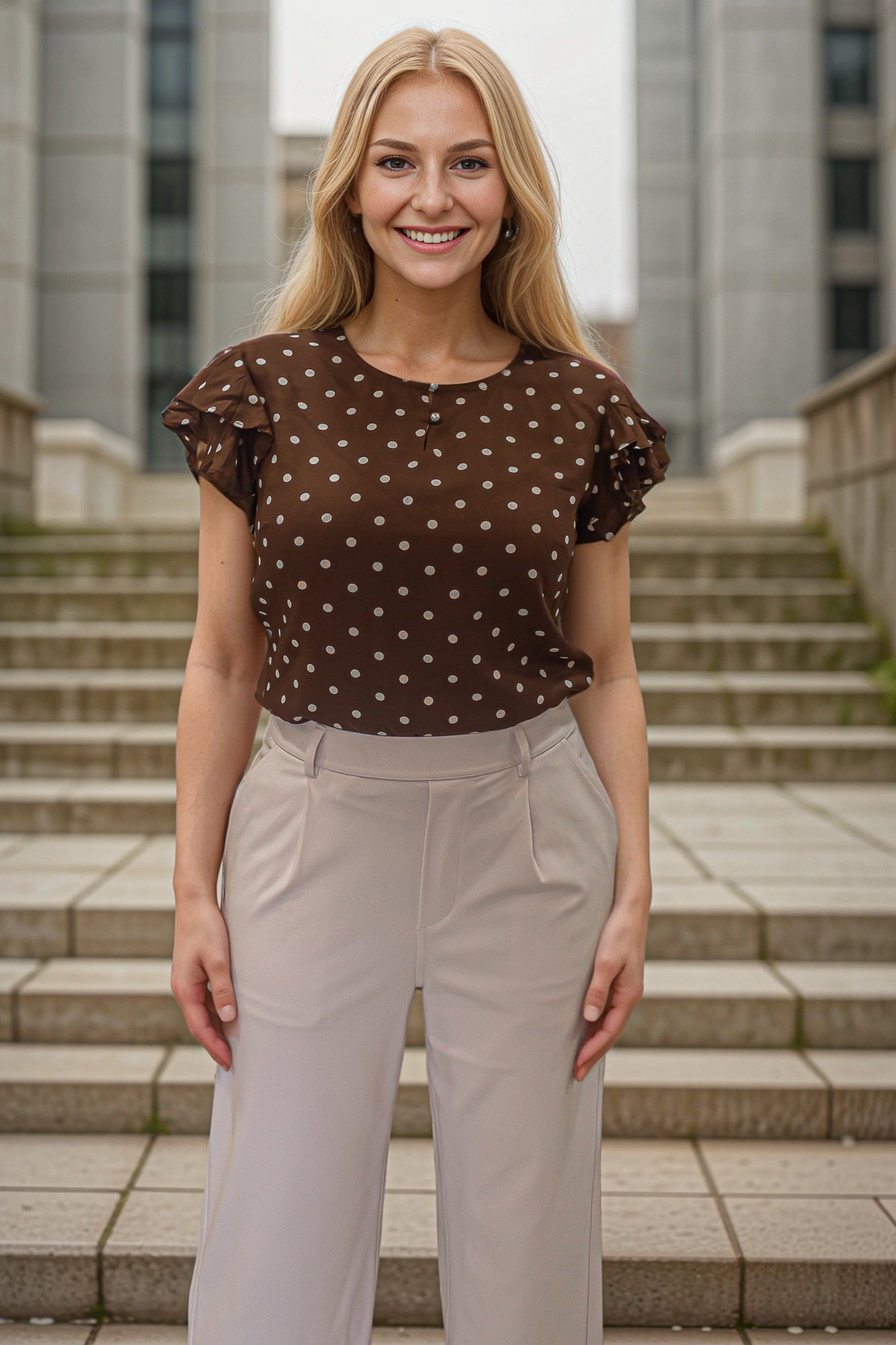 Buy Stylish Ruffle sleeve polka dots top | IREA Life