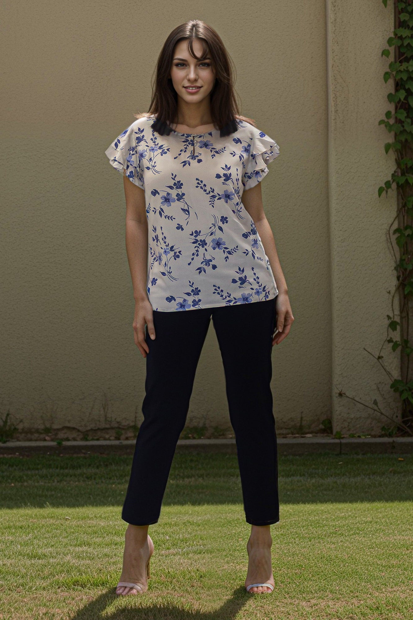 Ruffle sleeve floral top for Casual Look - IREA Life
