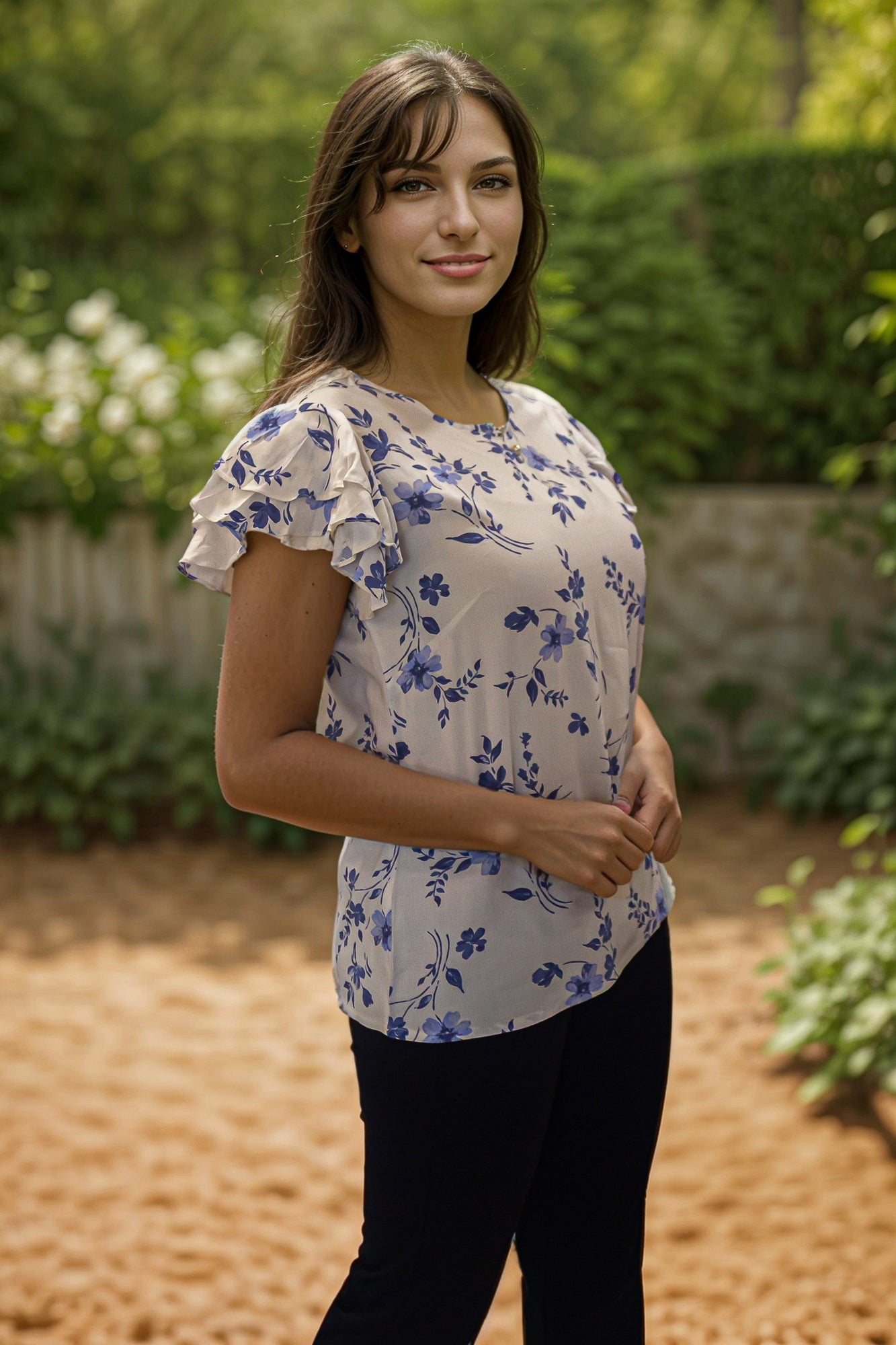 Buy Ruffle sleeve floral top | IREA Life