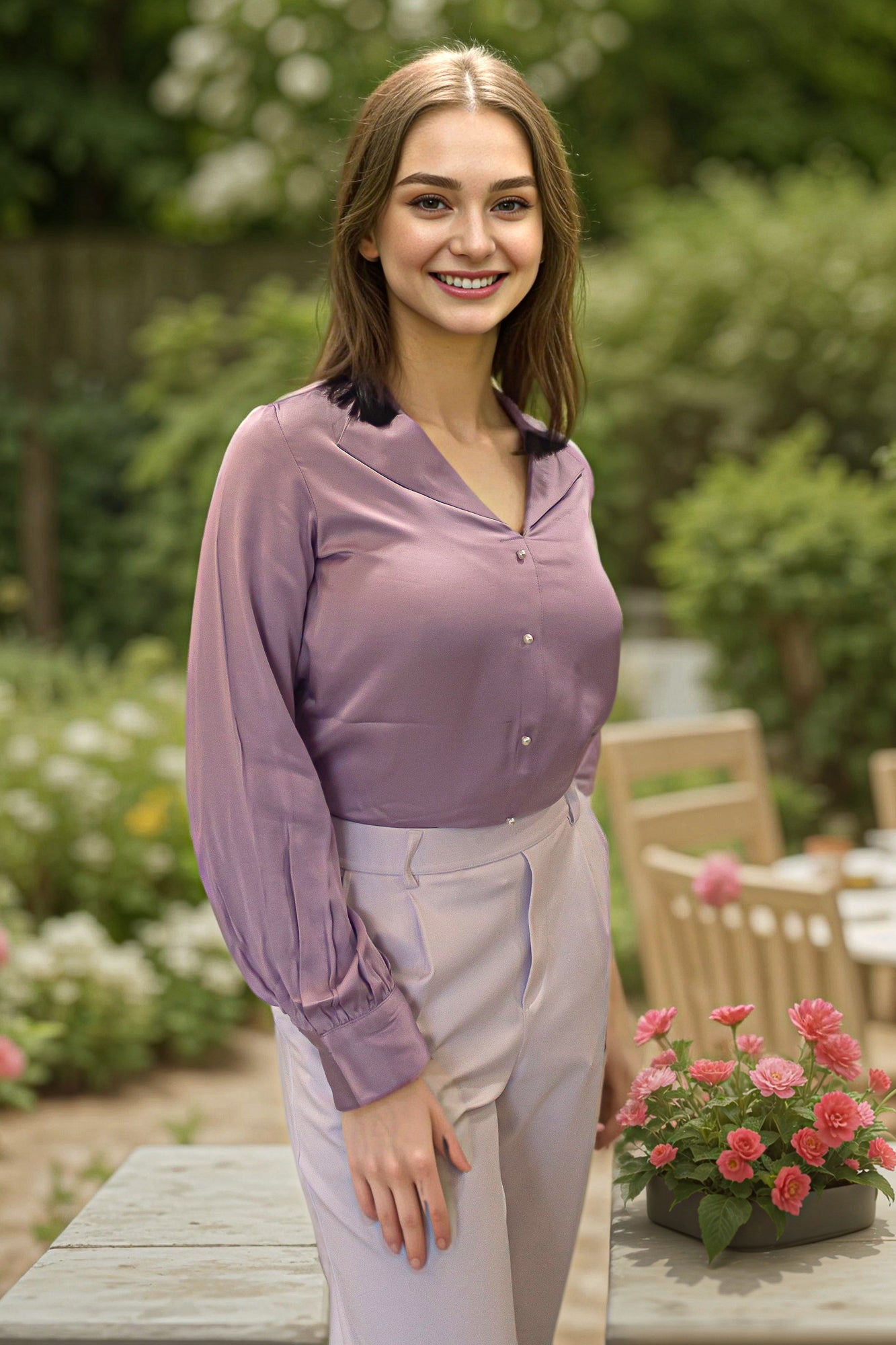 Satin Collar Shirt Top | Irea Life
