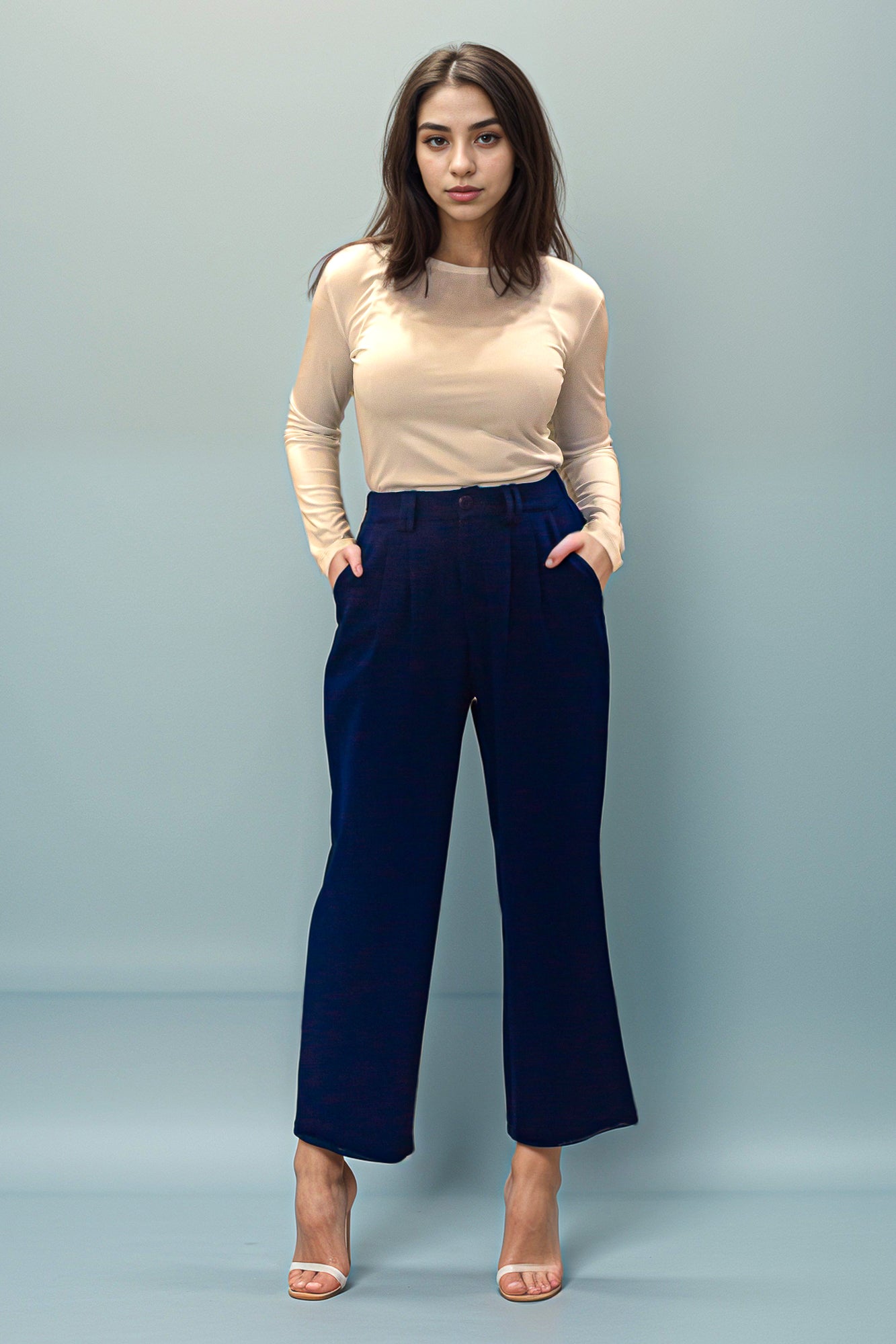 Navy Blue Wide Leg Pants