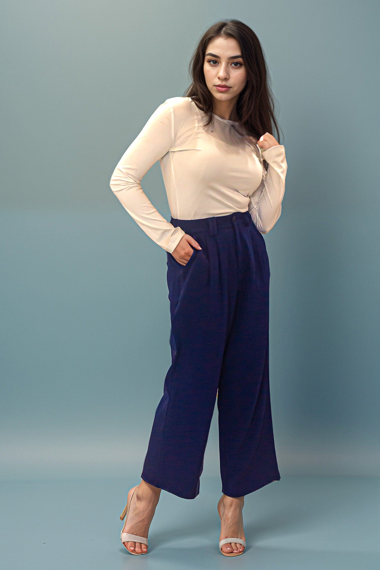 Navy Blue Wide Leg Pants