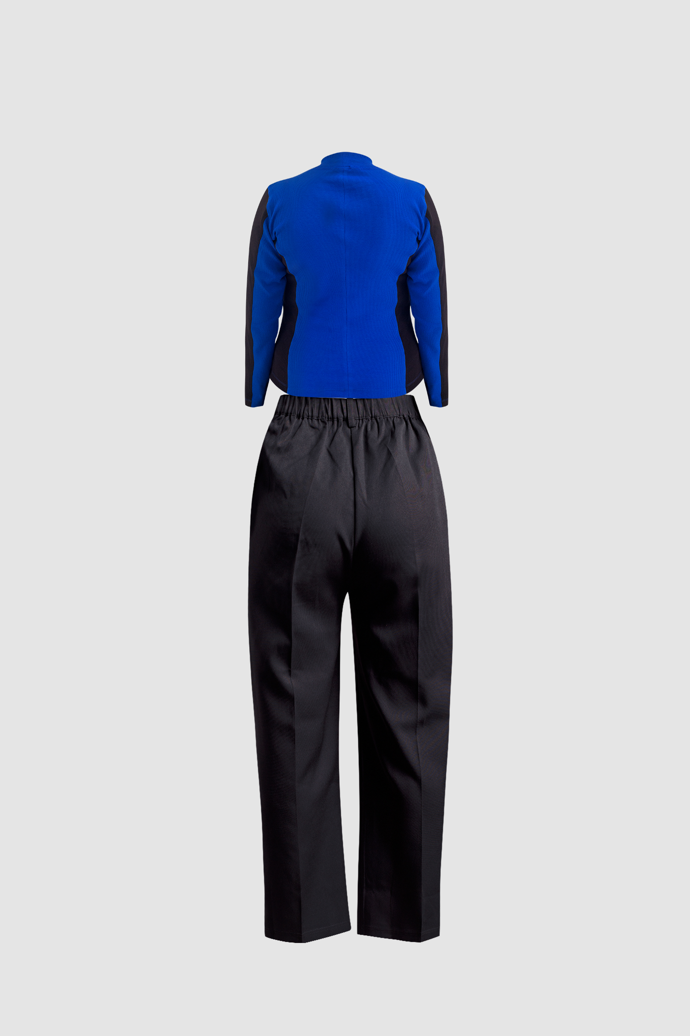 Black wide leg pants and Blue & Black color blocked rib top