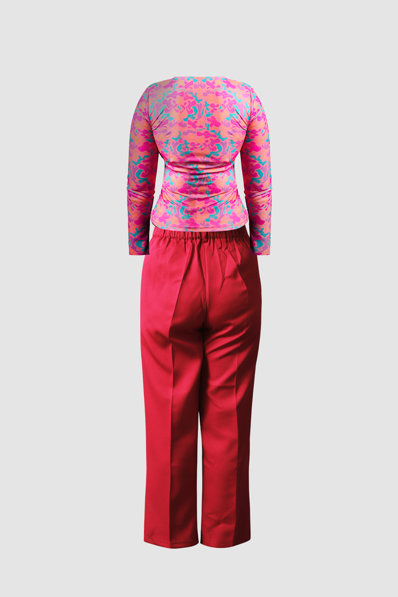 Red Wide Leg Pant & Pink Fitted Top