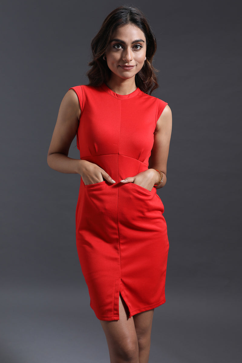 Load image into Gallery viewer, Red Front Slit Dress #color_Red
