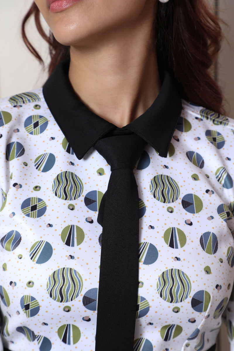 Load image into Gallery viewer, Polka Dots Dress with Collar &amp; Tie
