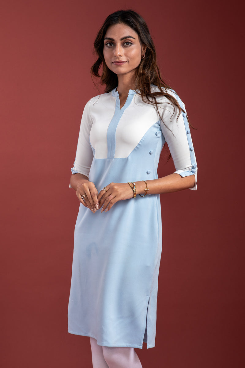 Load image into Gallery viewer, Sky Blue Boat Neck Kurti

