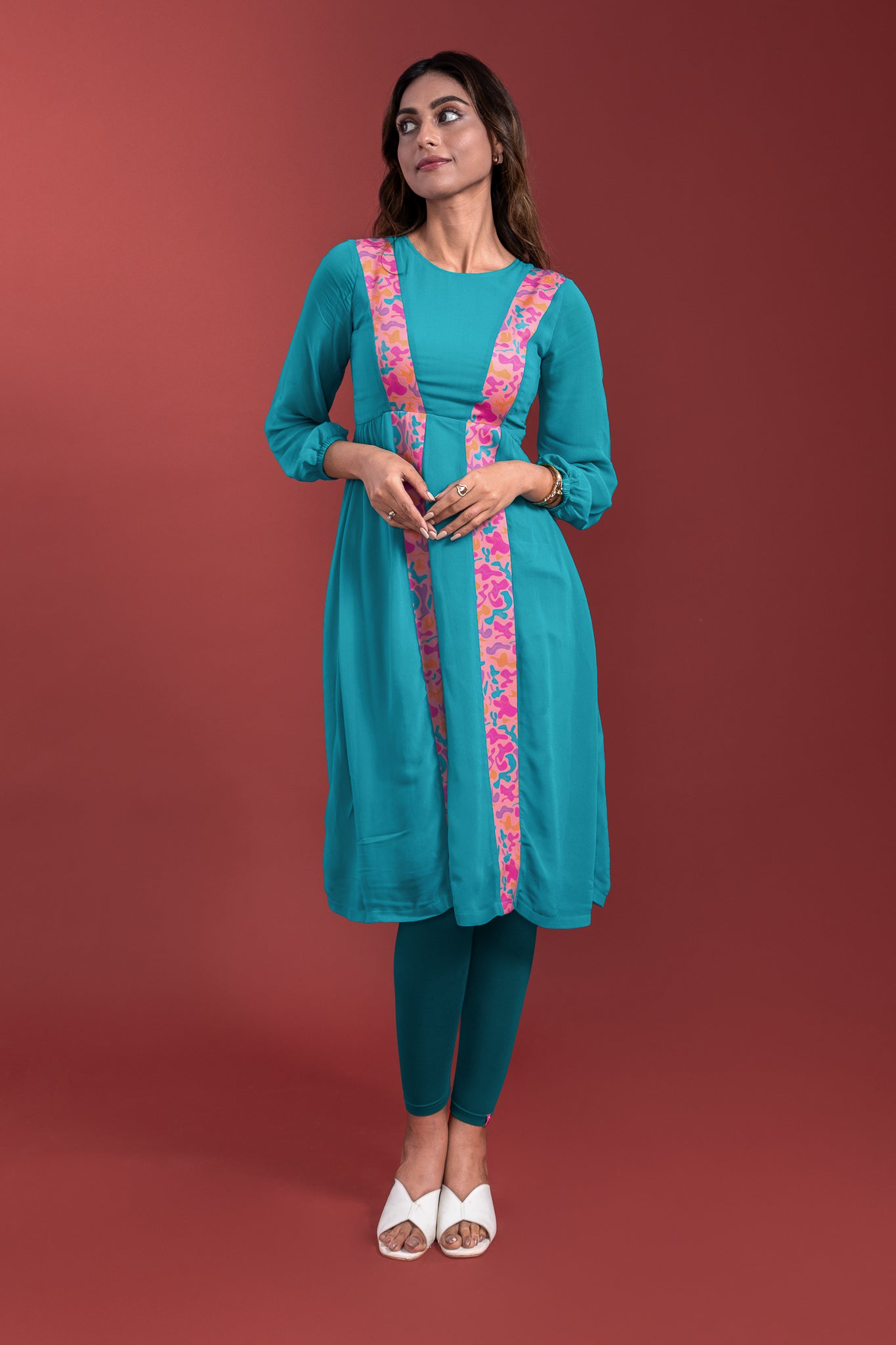 Peacock Blue Georgette Kurti