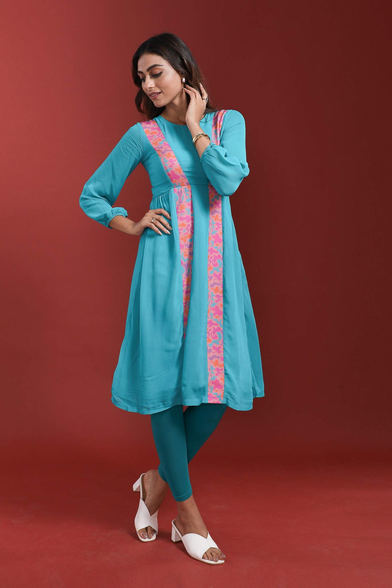 Peacock Blue Georgette Kurti