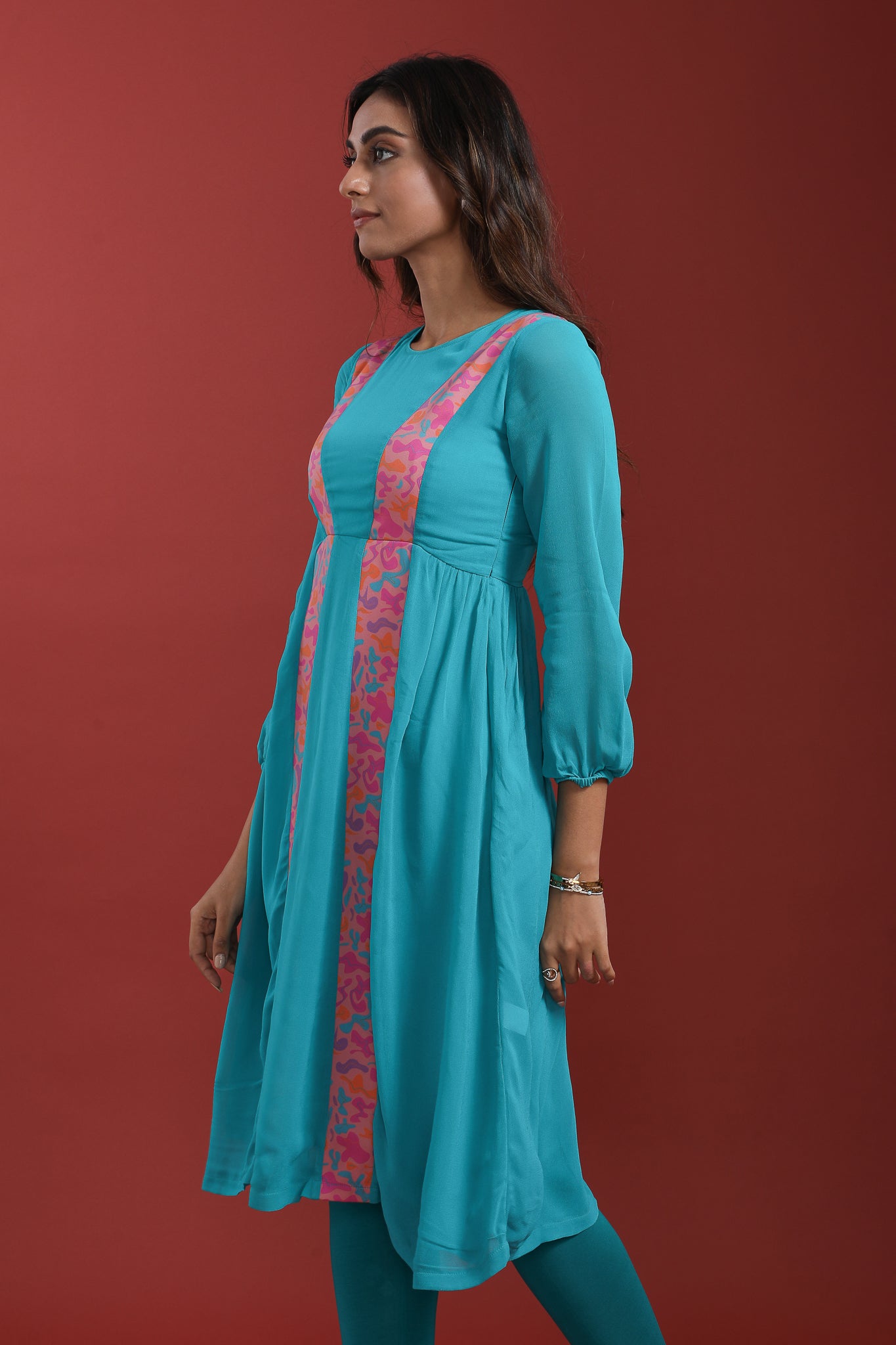 Peacock Blue Georgette Kurti