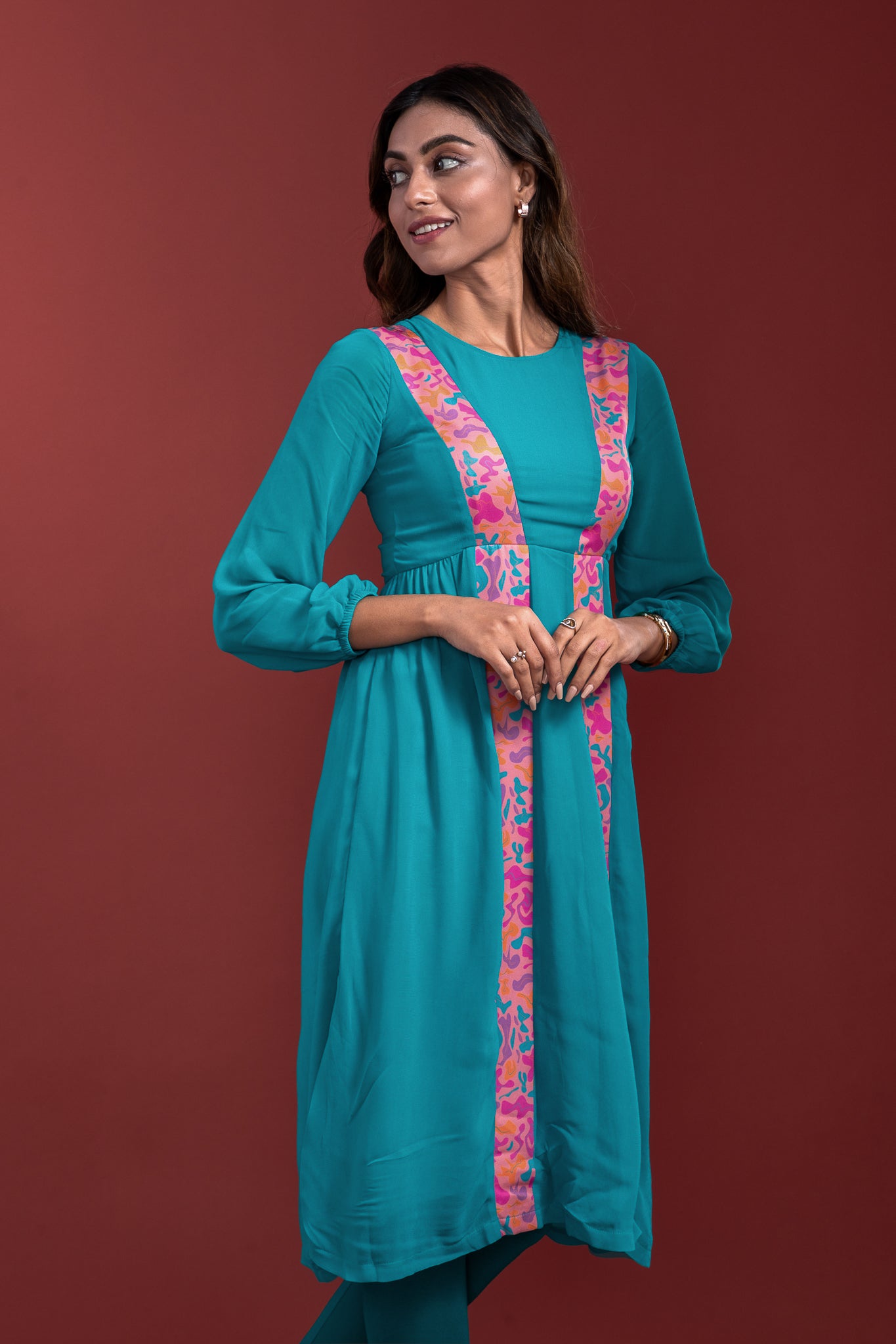 Peacock Blue Georgette Kurti