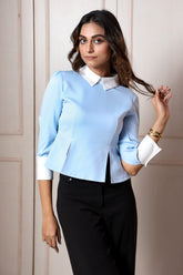 Blue slit Peplum top