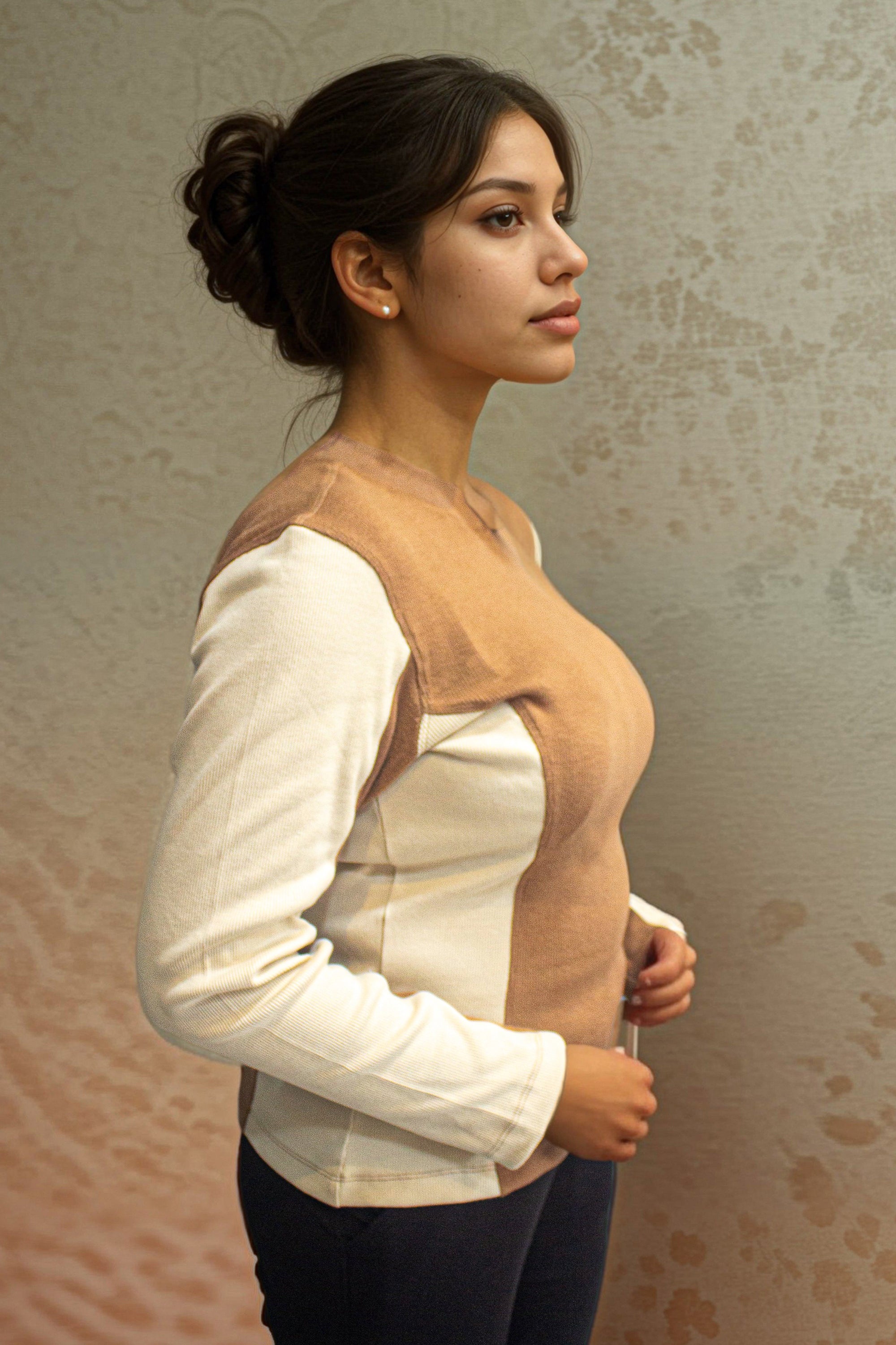 brown and beige rib top - IREA Life