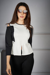 Black & White Cold Shoulder Top