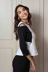 Black & White Cold Shoulder Top