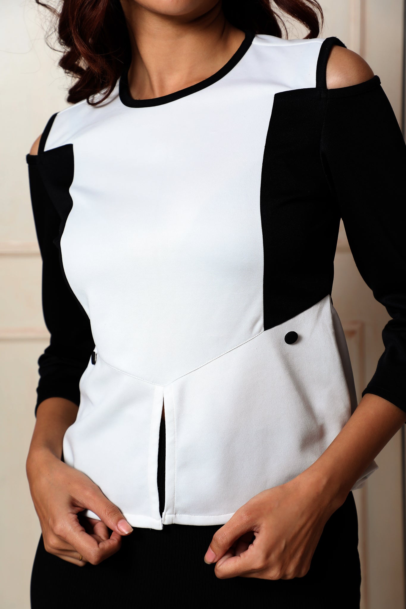 Black & White Cold Shoulder Top