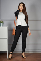 Black & White Cold Shoulder Top