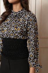 Black Floral Crisscross Neck Corset Top