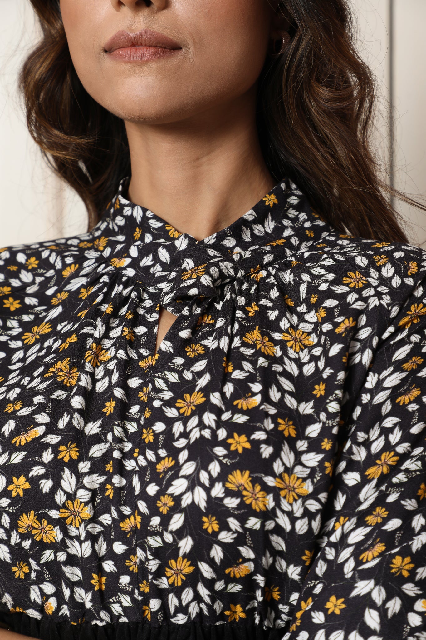 Black Floral Crisscross Neck Corset Top