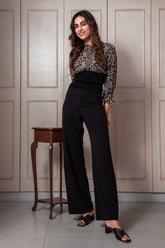 Black Floral Crisscross Neck Corset Top