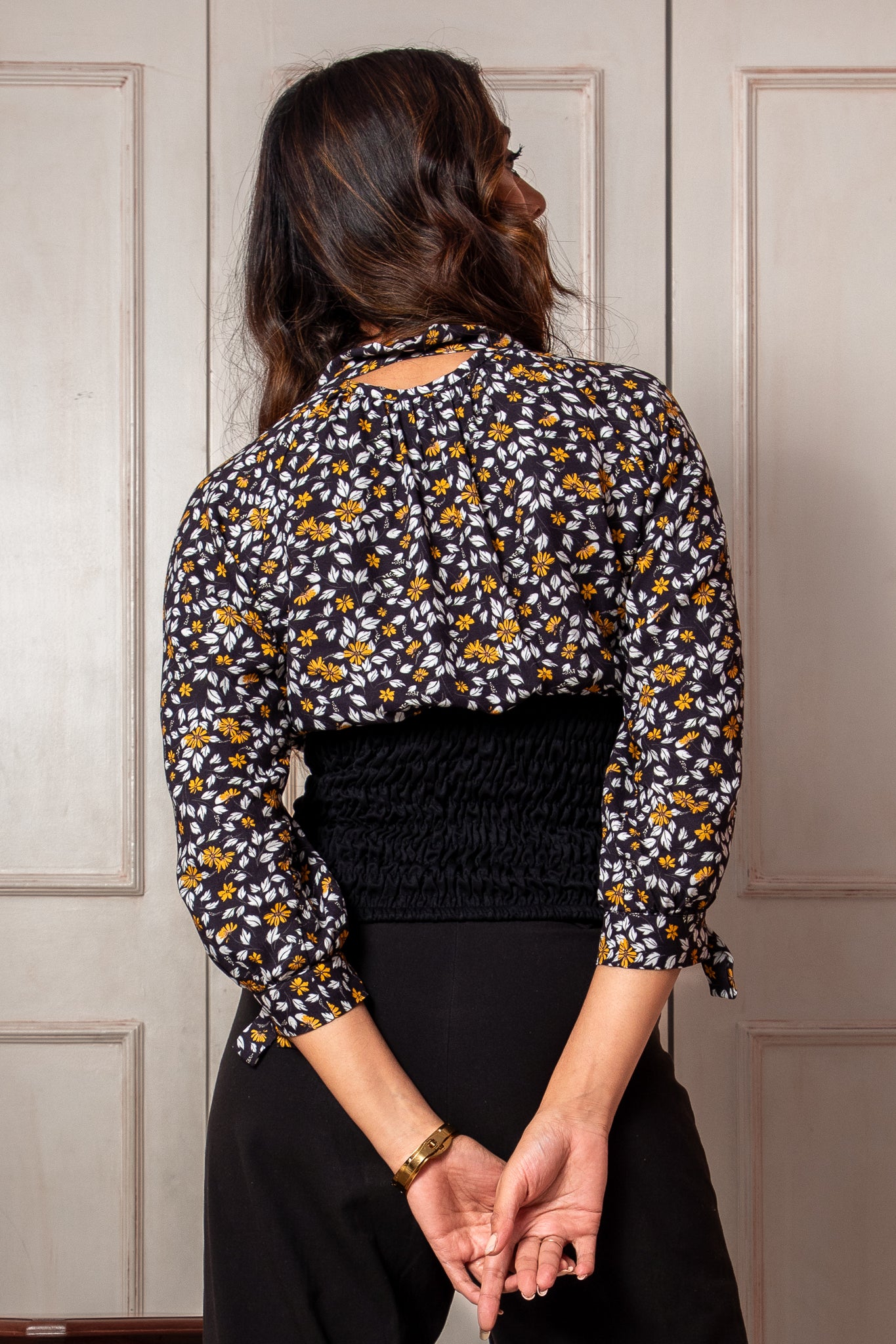 Black Floral Crisscross Neck Corset Top