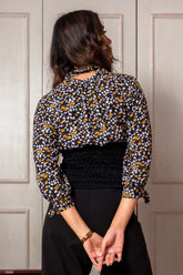 Black Floral Crisscross Neck Corset Top