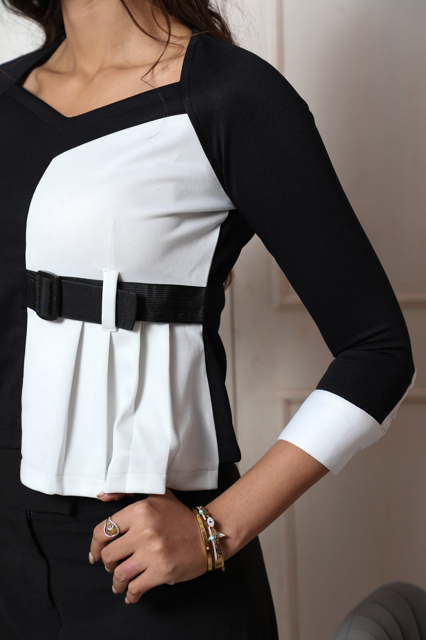 Black & White Sweetheart Neckline Top