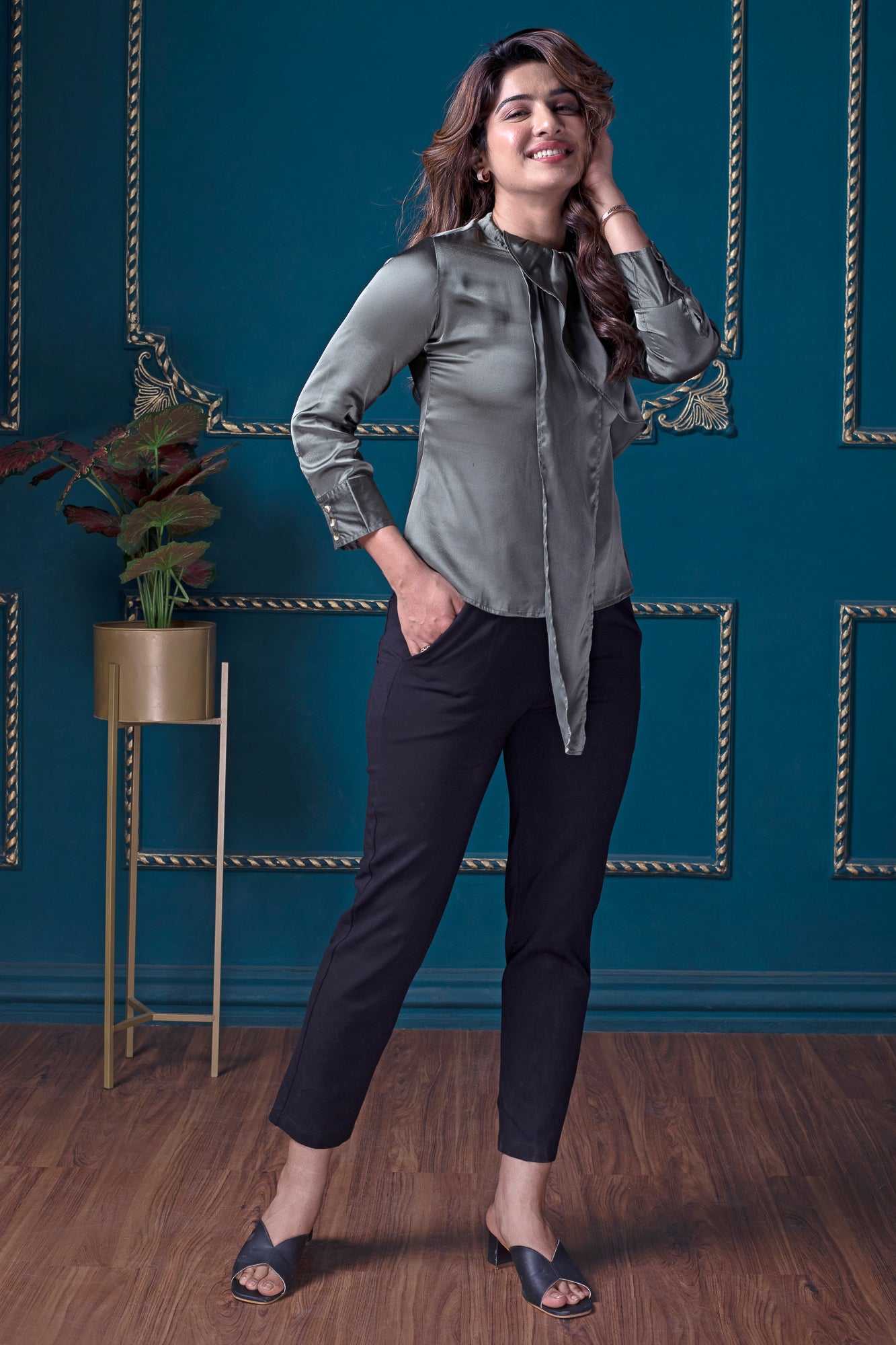 Olive Green Front Pleated Top