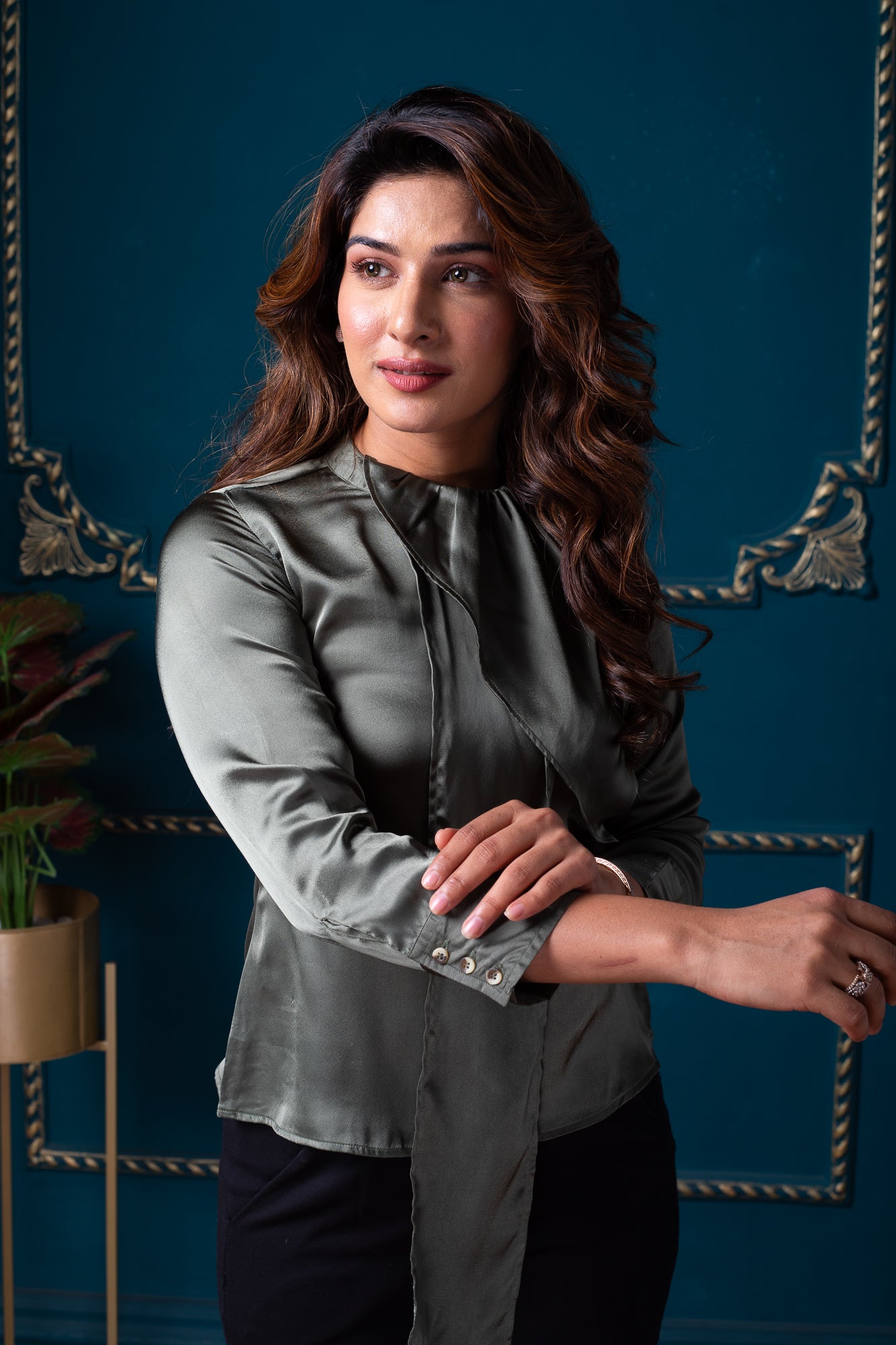 Olive Green Front Pleated Top