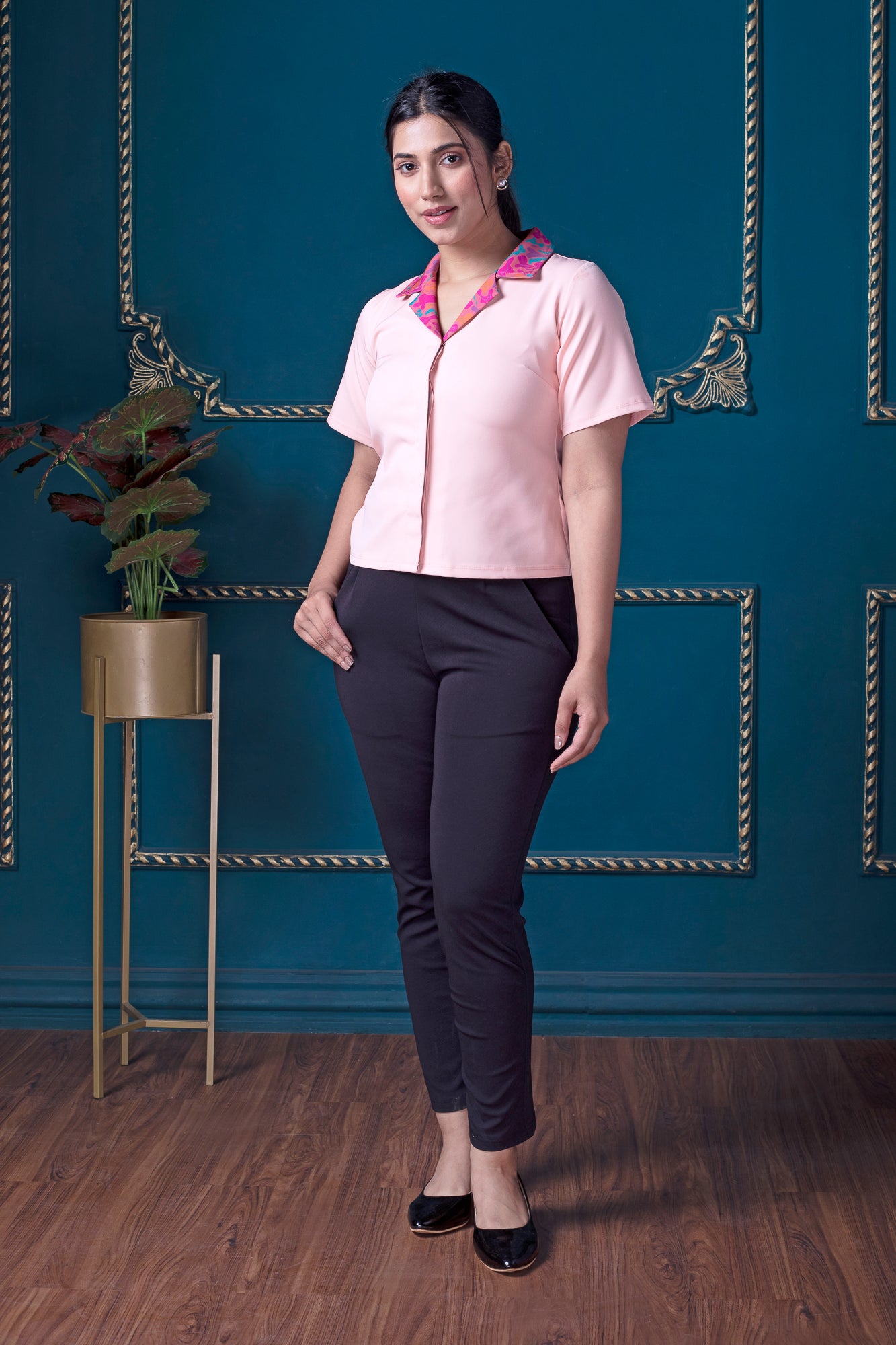 Peach Resort Collar Shirt Top