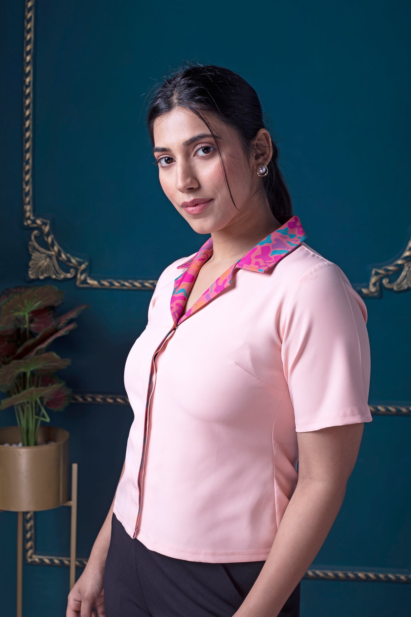 Peach Resort Collar Shirt Top