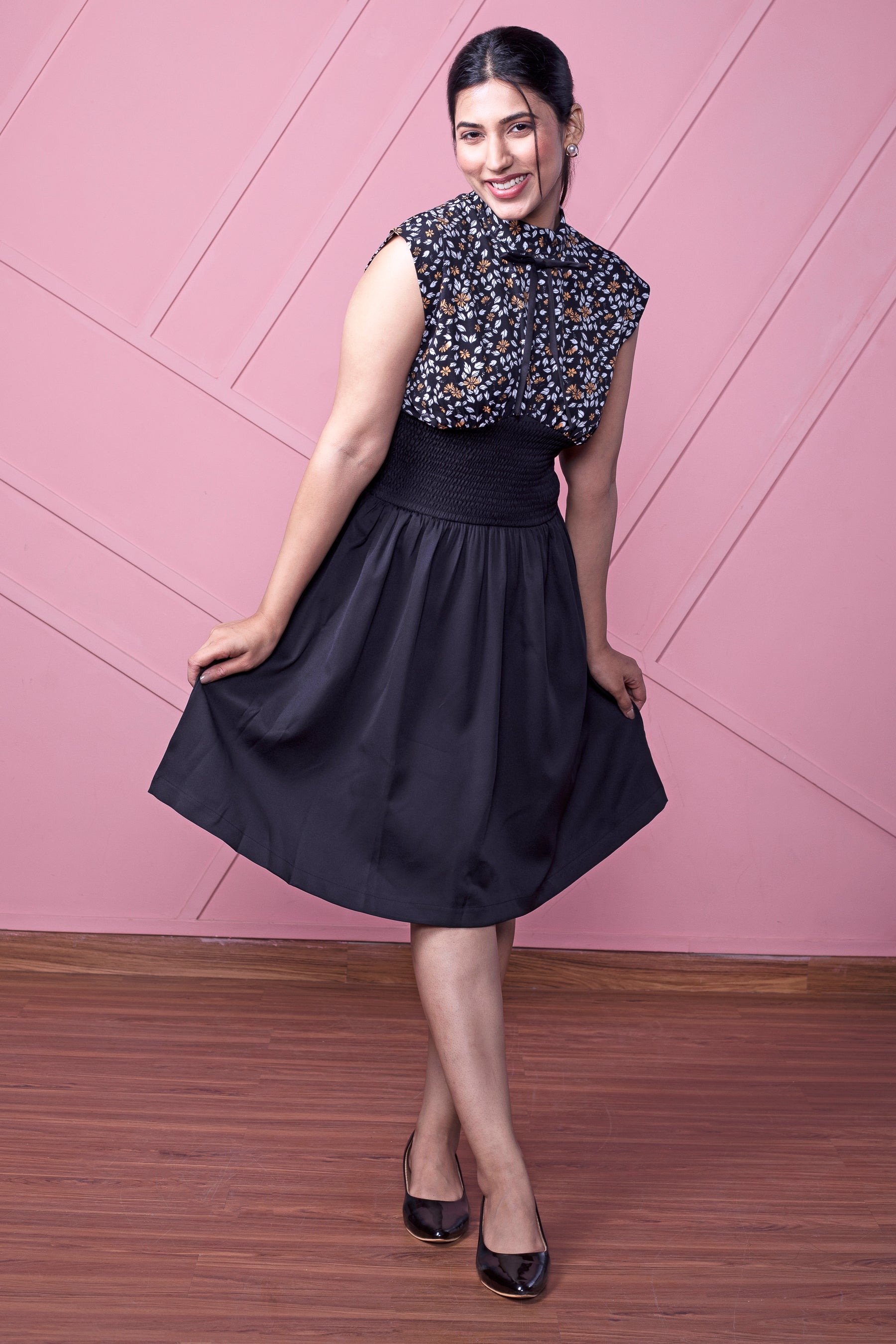 Black A-Line Smocking Dress