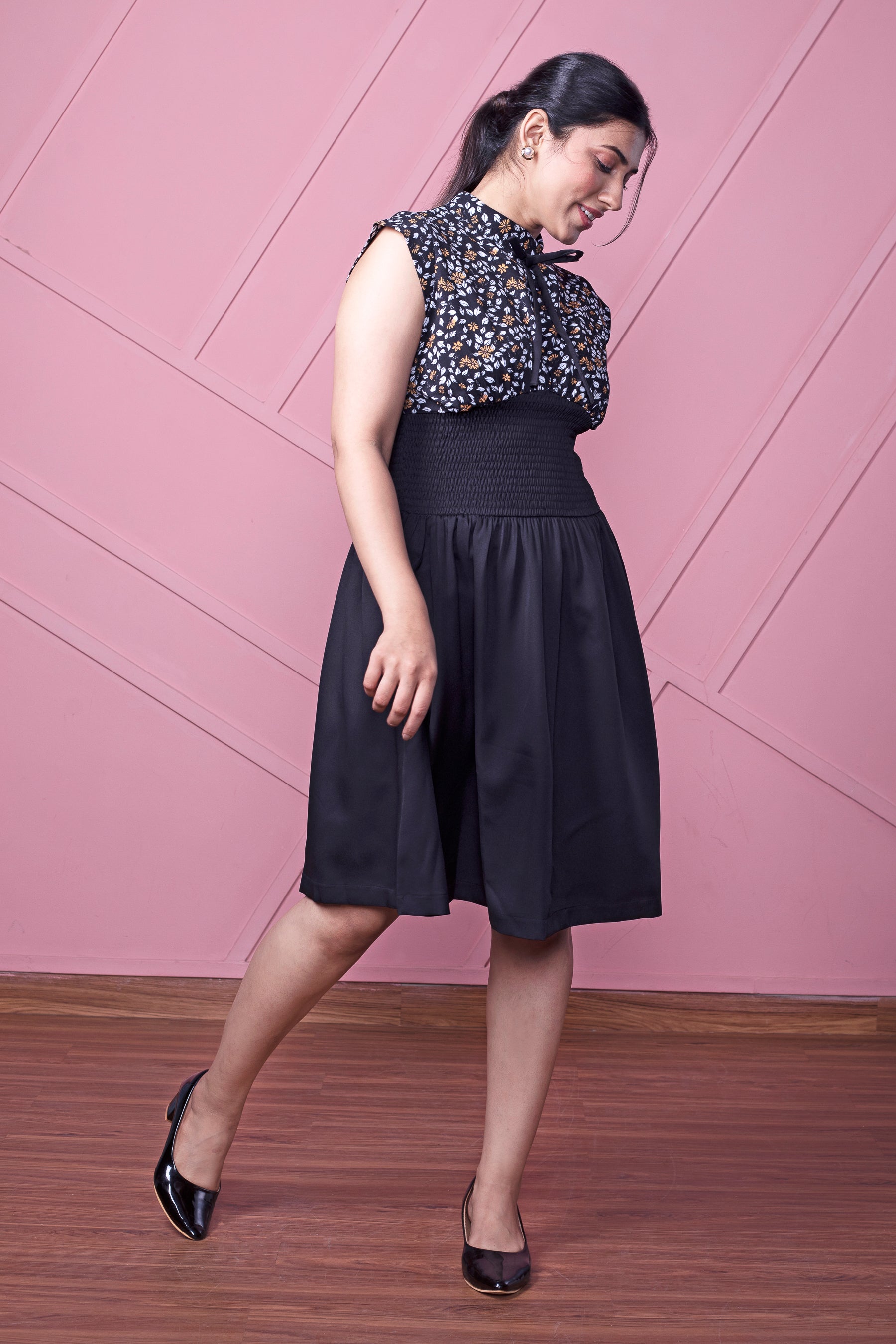 Black A-Line Smocking Dress