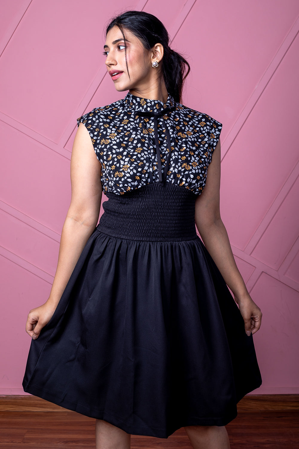 Black A-Line Smocking Dress