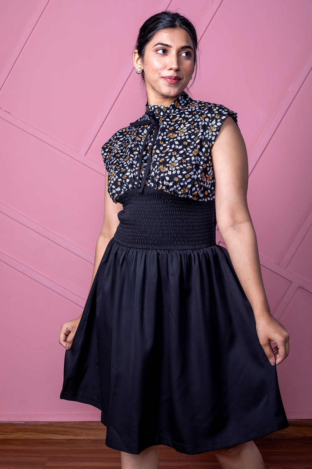 Black A-Line Smocking Dress