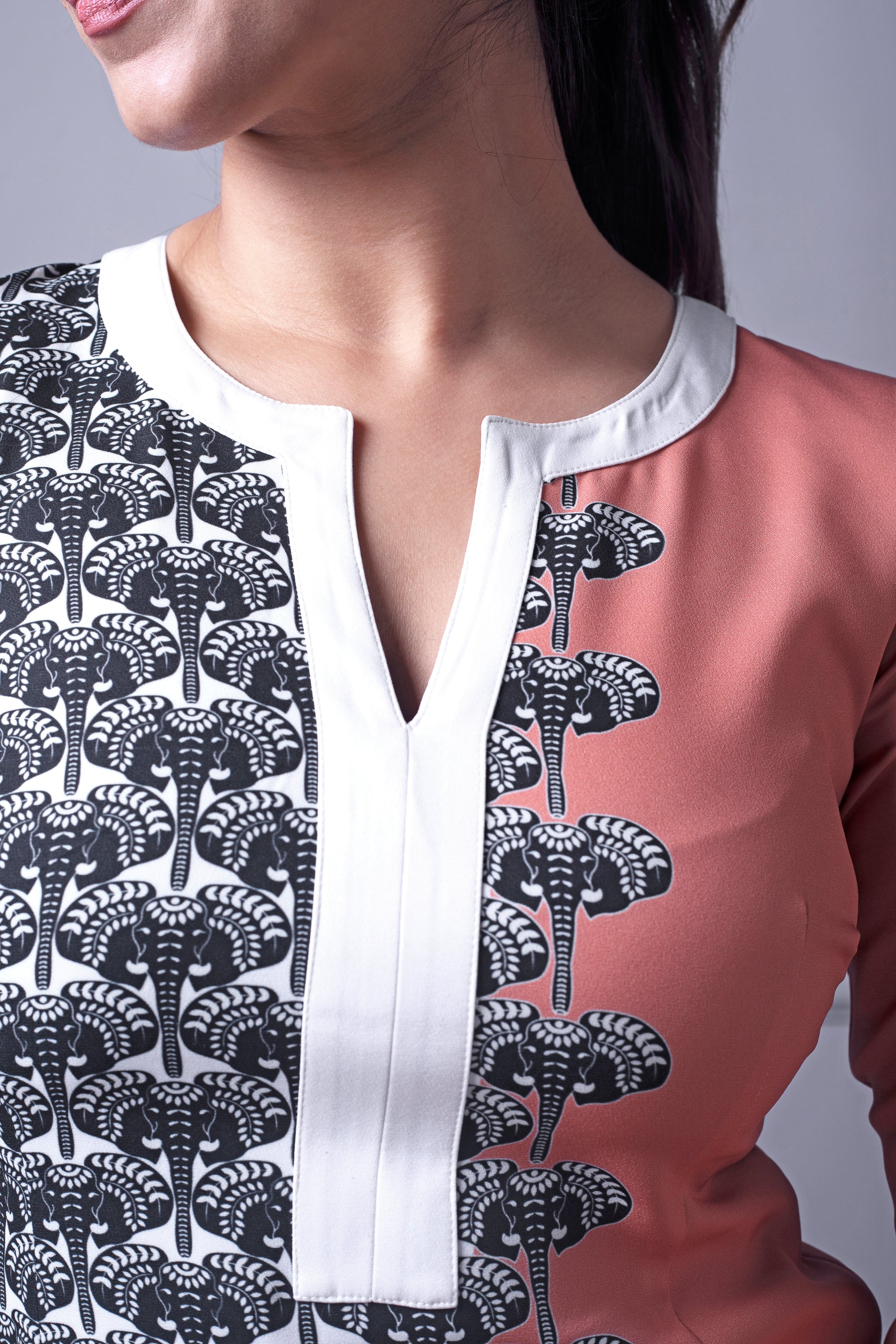 Asymmetrical Peach & Elephant Print Kurti