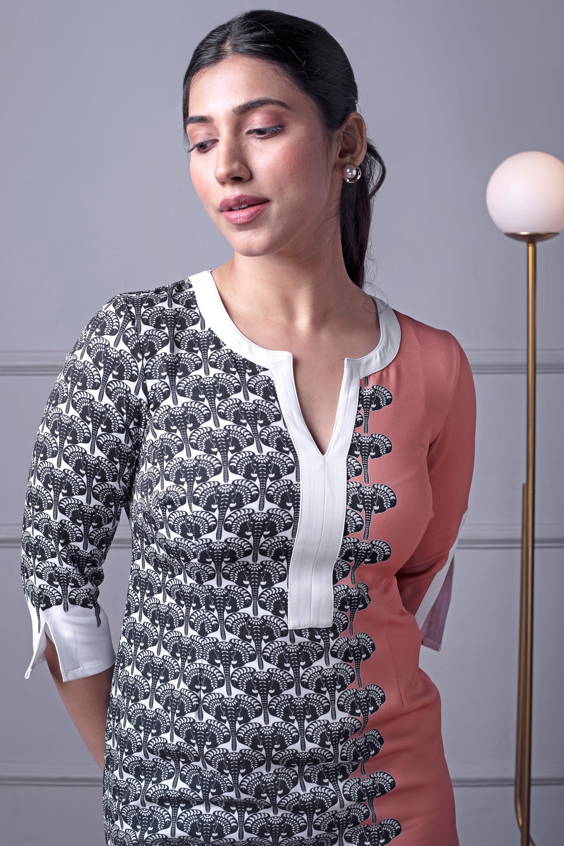 Asymmetrical Peach & Elephant Print Kurti