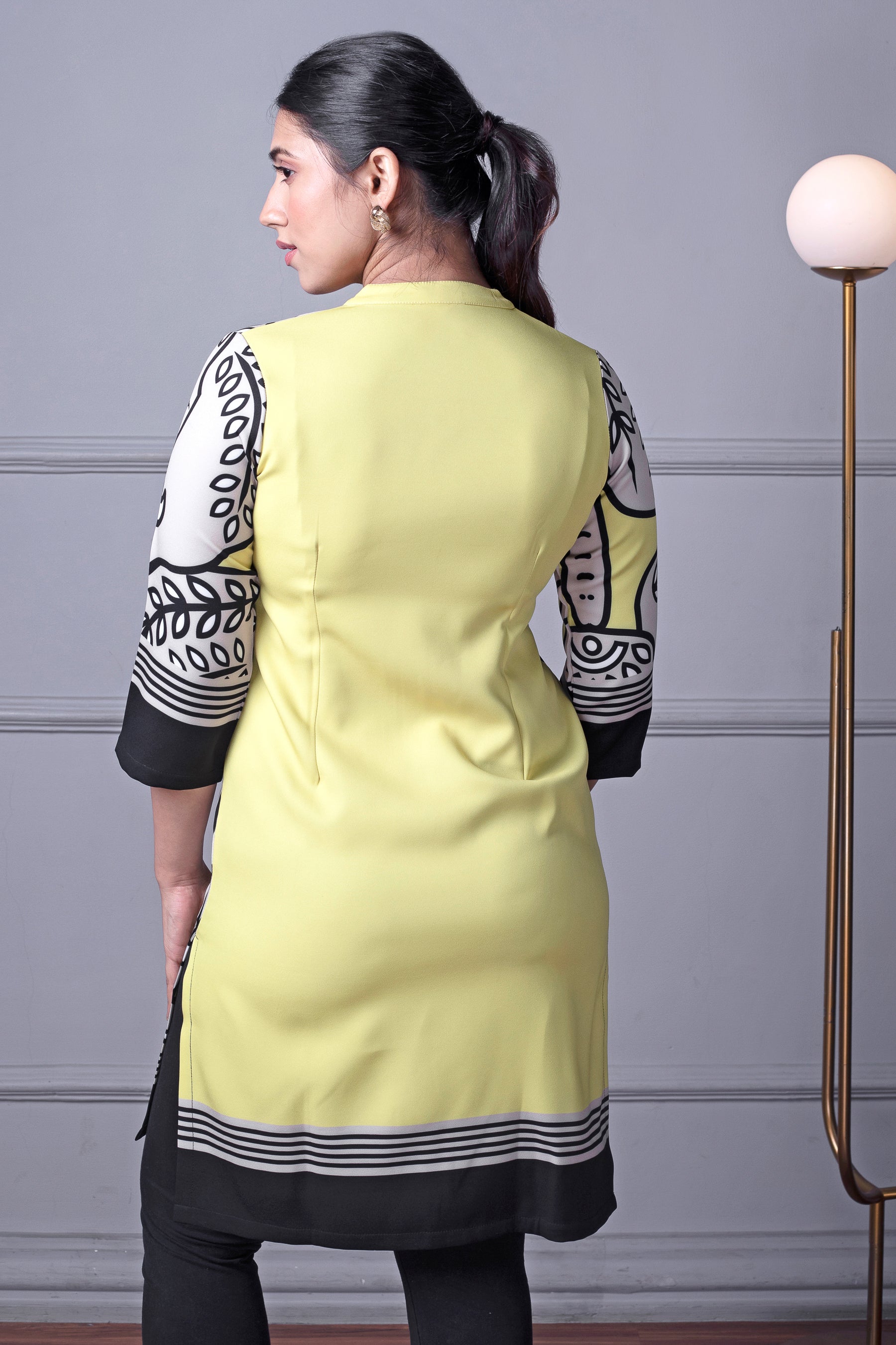 Yellow Straight Fit Elephant Print Kurti