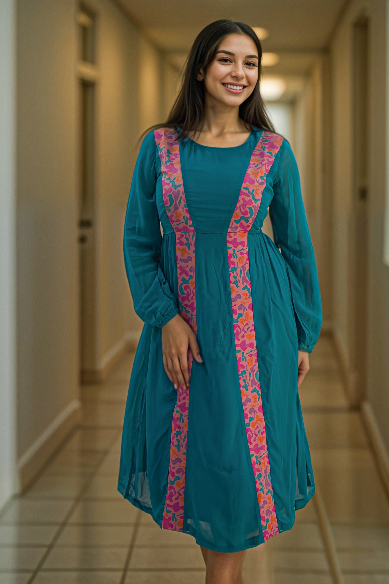 A-line georgette dress for Office Look