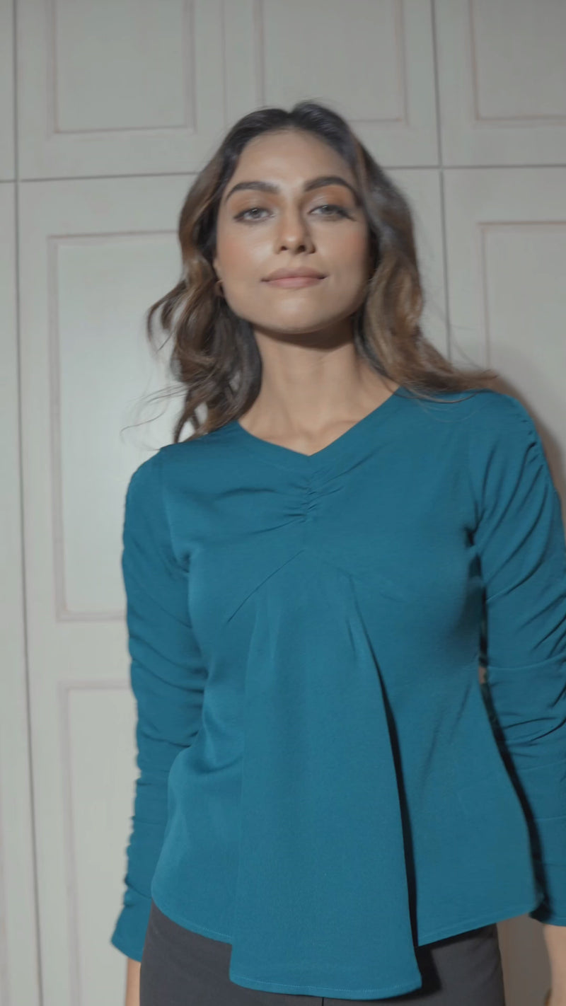 Load and play video in Gallery viewer, Ruffle Sleeve Top #color_Teal Green
