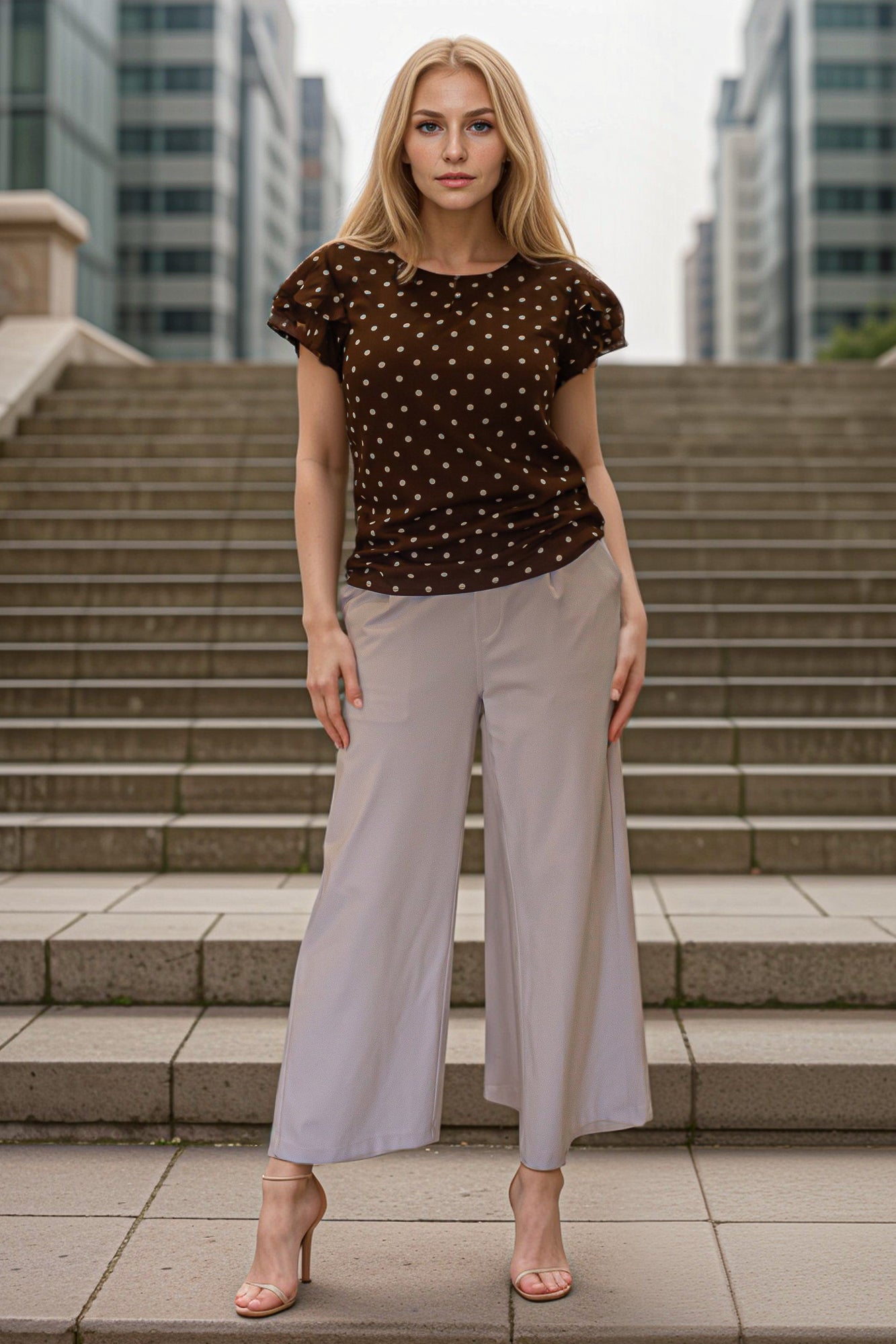 Buy Ruffle sleeve polka dot top formal tops for women- IREA Life 