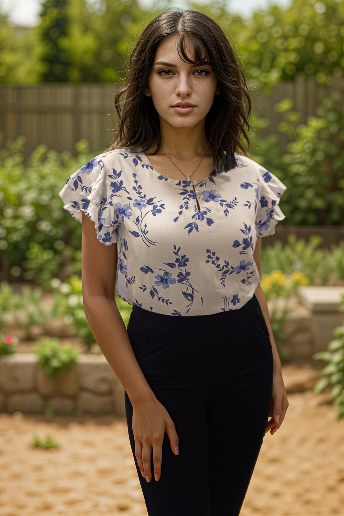 Buy Ruffle sleeve floral top, office tops for women- IREA Life 