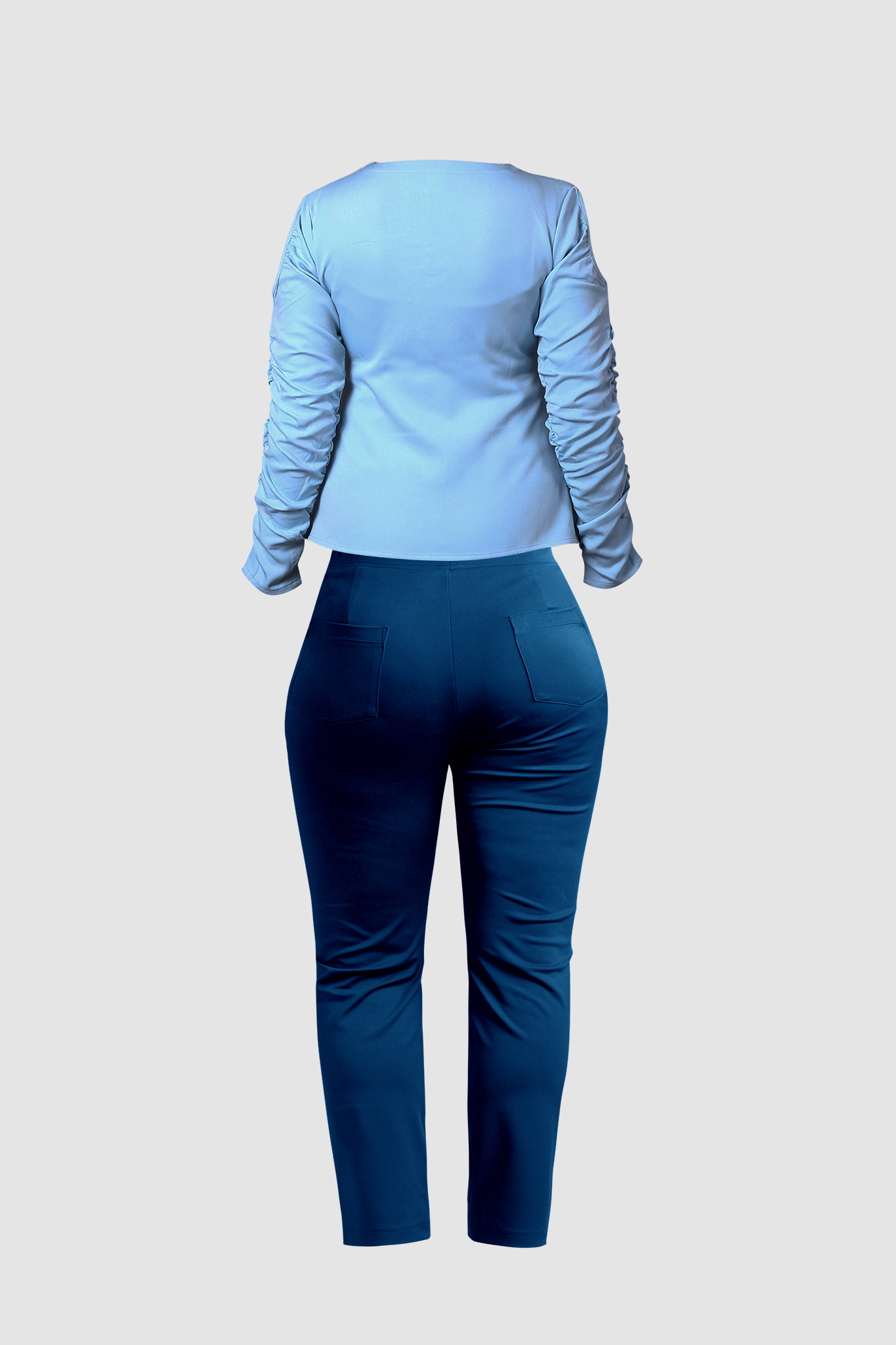 Blue Freedom Pant &amp; Ruffled Sleeve Front Pleated Top