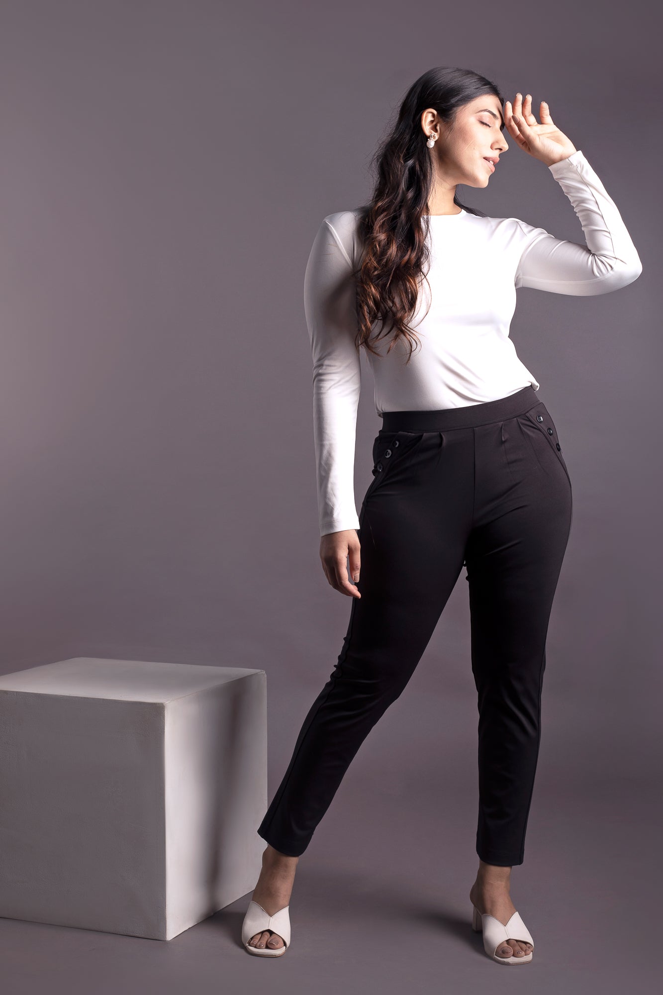 (Combo) Freedom Straight Pant (Black) &amp; White Polka Fitted Top (Sera)