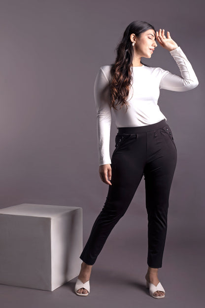 (Combo) Freedom Straight Pant (Black) &amp; White Polka Fitted Top (Sera)