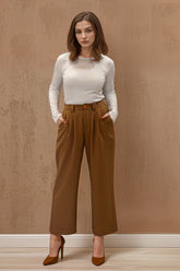 Beige Wide Leg Pants