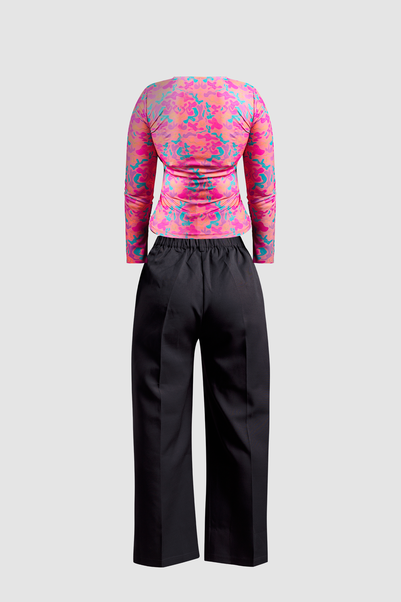 Combo Black Wide Leg Pant &amp; Pink Fitted Top