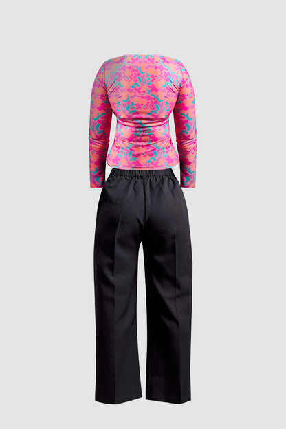 Combo Black Wide Leg Pant &amp; Pink Fitted Top